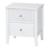 Baxton Studio Lara Nightstand - 2-Drawer Bedside Table with Laser-Cut Geometric Overlay for Bedroom or Guest Room, White